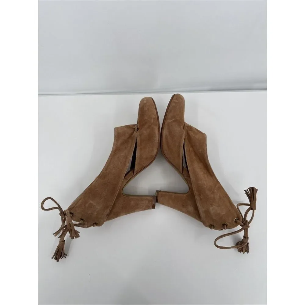 Jeffrey Campbell Handmade Ibiza Mabel Tan Suede Leather Heels Cutout‎ Tassel
